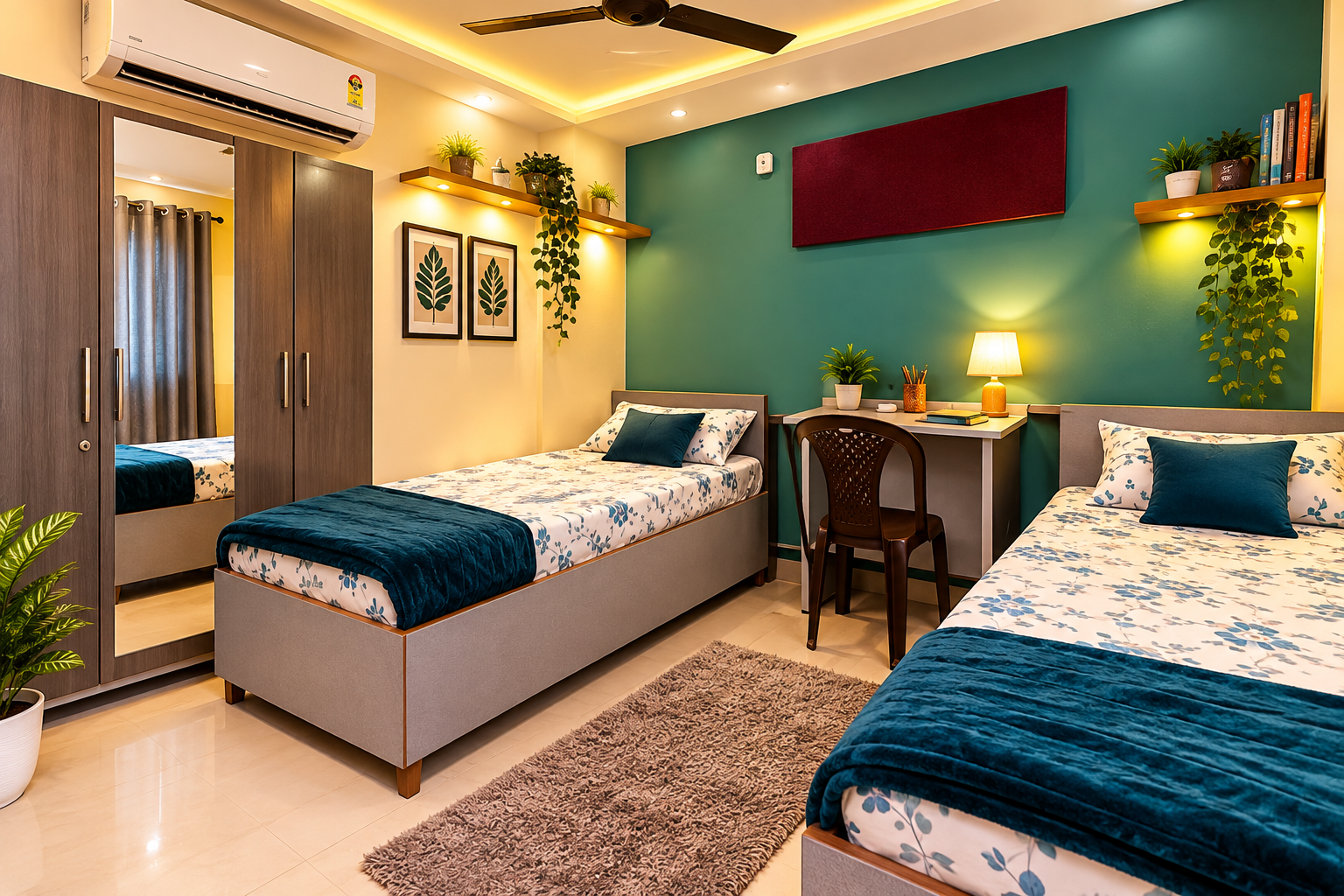 Furnished PG room with bed